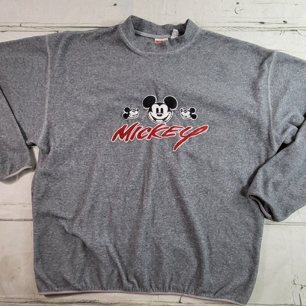 VTG Mickey Inc Embroidered Grey Long Sleeve Fleece Sweatshirt Adult Size XXL